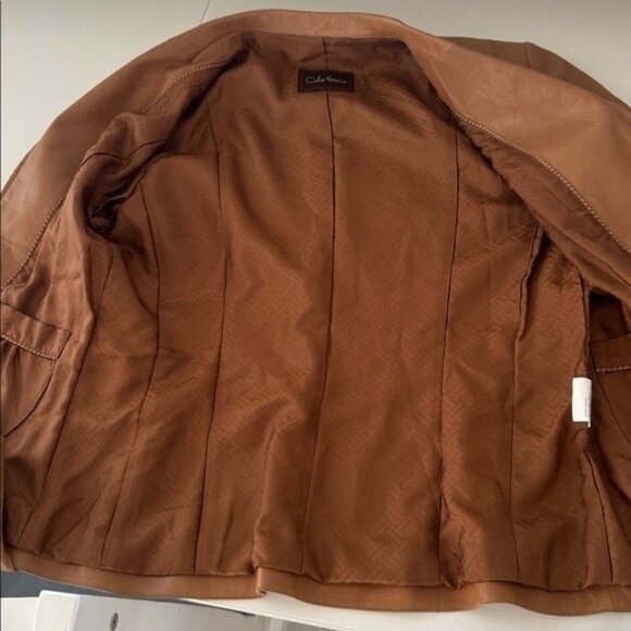 Cole Hann Lambskin Leather Jacket Womens Small Full Zip Tan - Picture 11 of 16